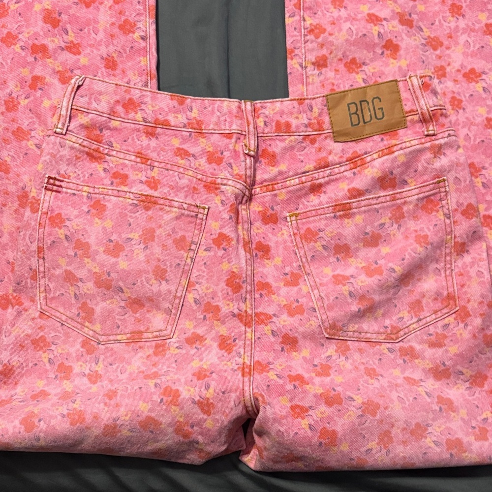 BDG Pink Floral High Rise Flare Jeans - Picture 6 of 8